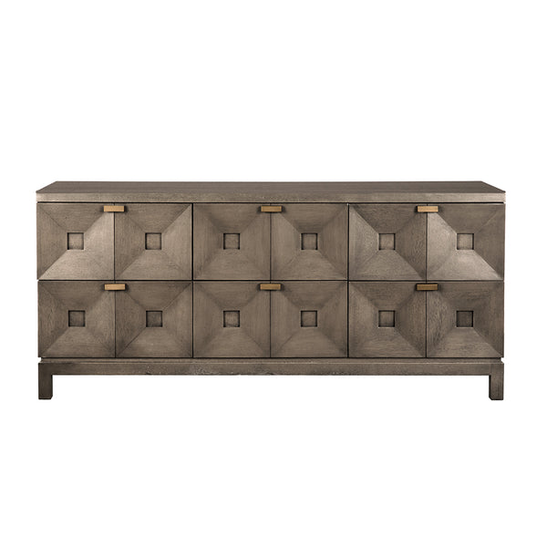 Musashi Sculptural Two Drawer Console with Walnut Veneer and Brass Accents for Modern Spaces