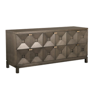 Musashi Sculptural Two Drawer Console with Walnut Veneer and Brass Accents for Modern Spaces