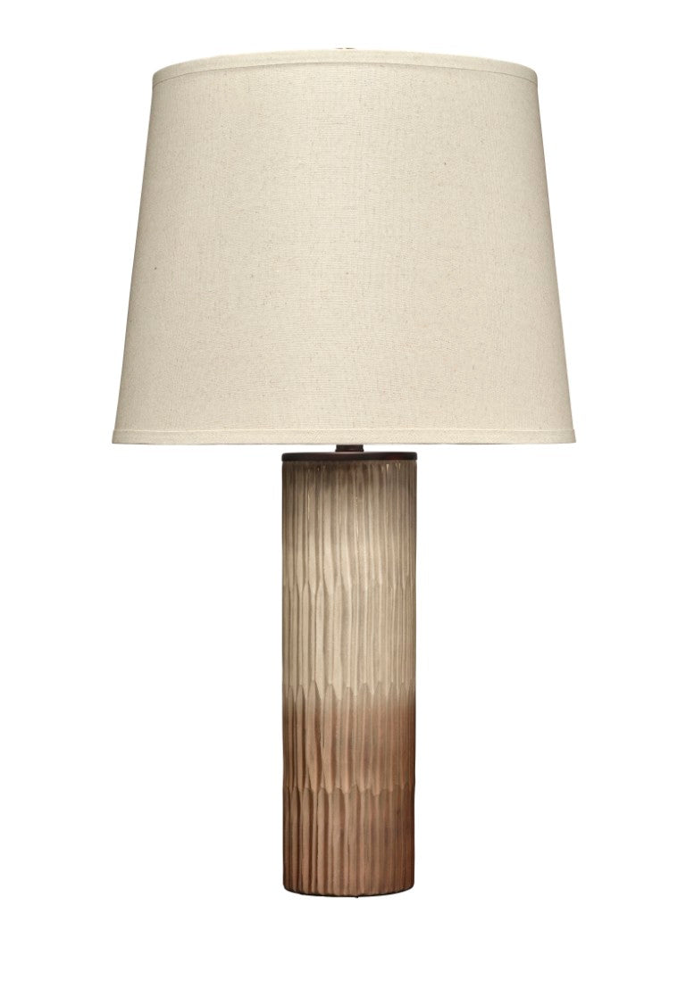 Jamie Young Co. Phoenix Glass Table Lamp Sand Ombre With Hand-Cut Textured Base, Oatmeal Linen Shade, Oil-Rubbed Bronze Finial, Glamorous Accent 9PHOENIXTLSO
