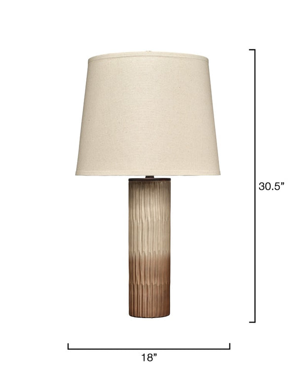 Jamie Young Co. Phoenix Glass Table Lamp Sand Ombre With Hand-Cut Textured Base, Oatmeal Linen Shade, Oil-Rubbed Bronze Finial, Glamorous Accent 9PHOENIXTLSO