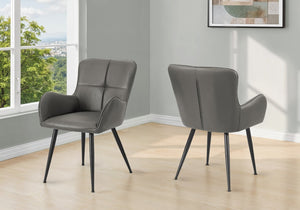 Monarch Specialties Dining Chair Set Of 2 Upholstered Blue Leather-Look Tufted Side Chairs With Metal Legs, Modern Comfort GREY,BLACK I 1158