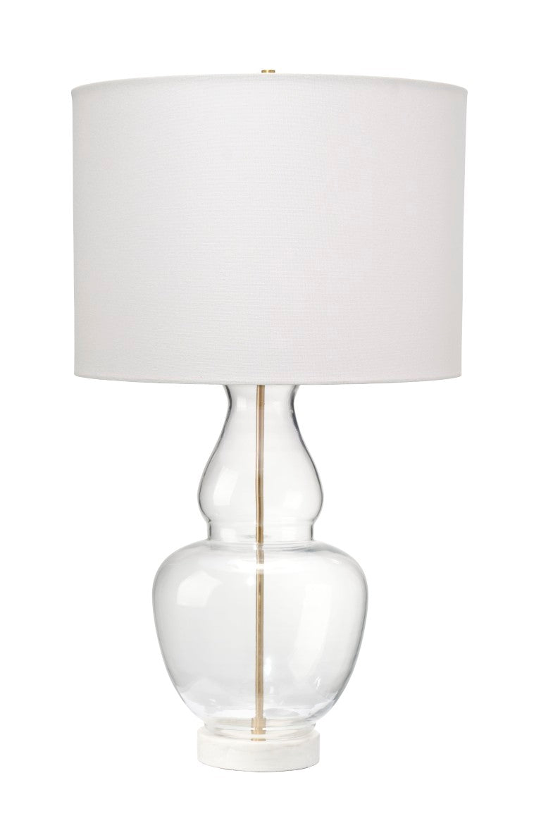 Jamie Young Co. Poised Hand-Blown Glass Table Lamp With Linen Drum Shade, Marble Base & Antique Brass Accents (22.5") 9POISEDTHCL