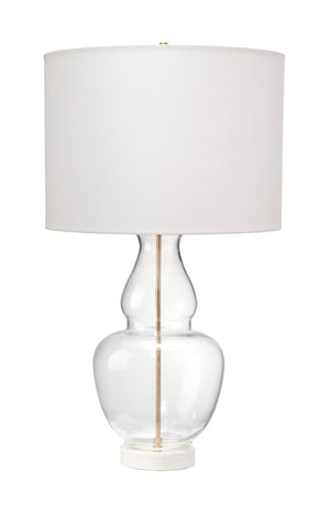 Jamie Young Co. Poised Hand-Blown Glass Table Lamp With Linen Drum Shade, Marble Base & Antique Brass Accents (22.5") 9POISEDTHCL