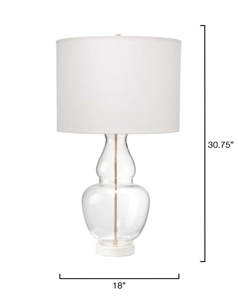Jamie Young Co. Poised Hand-Blown Glass Table Lamp With Linen Drum Shade, Marble Base & Antique Brass Accents (22.5") 9POISEDTHCL