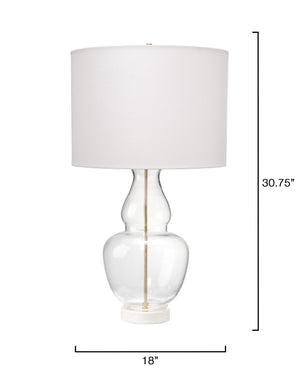Jamie Young Co. Poised Hand-Blown Glass Table Lamp With Linen Drum Shade, Marble Base & Antique Brass Accents (22.5") 9POISEDTHCL
