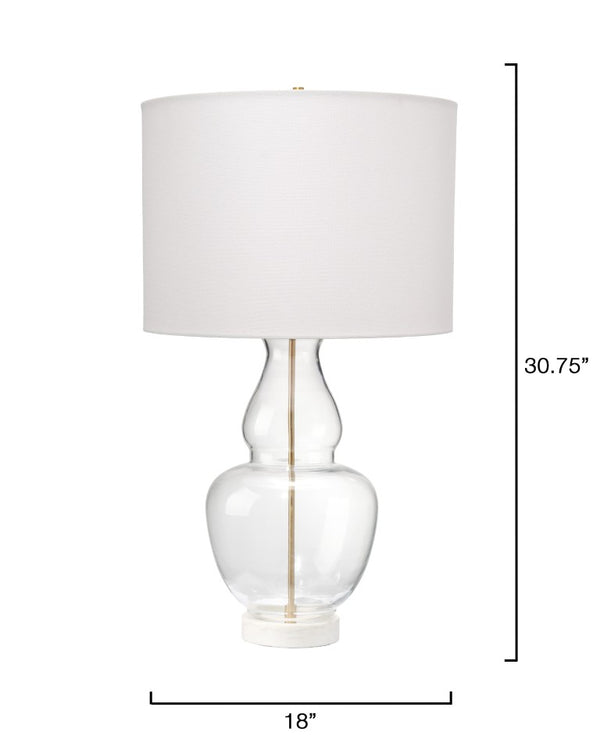 Jamie Young Co. Poised Hand-Blown Glass Table Lamp With Linen Drum Shade, Marble Base & Antique Brass Accents (22.5") 9POISEDTHCL
