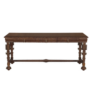 Portuguese Solid Mahogany Executive Desk with Brass Hardware for Study or Home Office