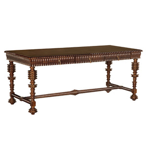 Portuguese Solid Mahogany Executive Desk with Brass Hardware for Study or Home Office