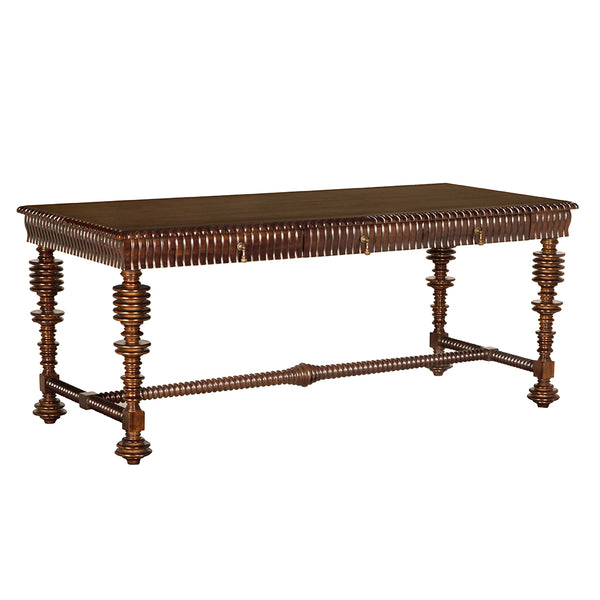 Portuguese Solid Mahogany Executive Desk with Brass Hardware for Study or Home Office