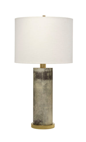 Jamie Young Co. Rivet Vellum Table Lamp Grey With Ribbed Brass Base, White Ramie Shade, Rustic Texture, Dimmable 9RIVETTLGR