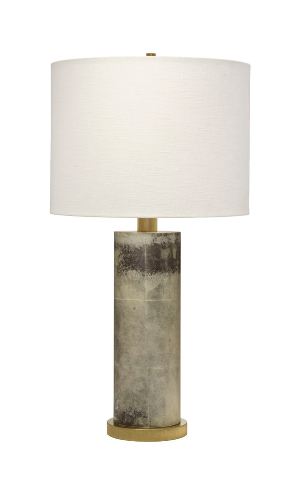 Jamie Young Co. Rivet Vellum Table Lamp Grey With Ribbed Brass Base, White Ramie Shade, Rustic Texture, Dimmable 9RIVETTLGR