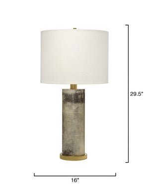 Jamie Young Co. Rivet Vellum Table Lamp Grey With Ribbed Brass Base, White Ramie Shade, Rustic Texture, Dimmable 9RIVETTLGR