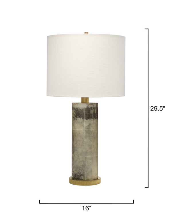 Jamie Young Co. Rivet Vellum Table Lamp Grey With Ribbed Brass Base, White Ramie Shade, Rustic Texture, Dimmable 9RIVETTLGR