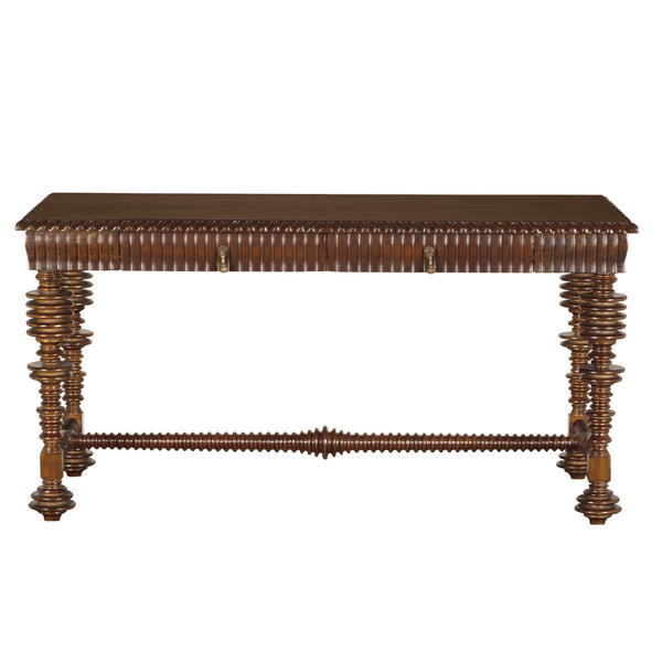 Portuguese Solid Mahogany Executive Desk with Brass Hardware for Study or Home Office