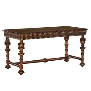 Portuguese Solid Mahogany Executive Desk with Brass Hardware for Study or Home Office
