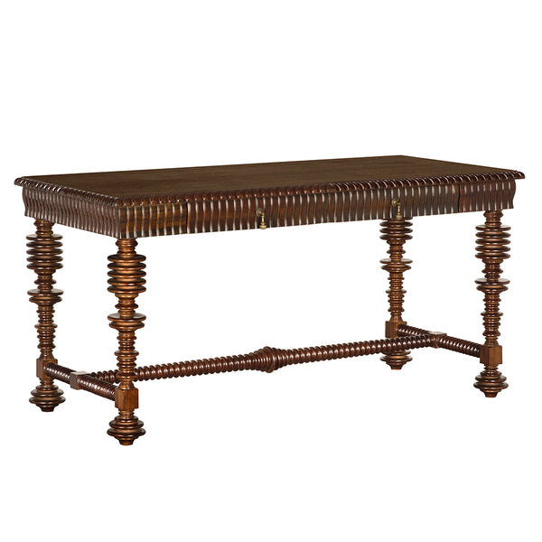 Portuguese Solid Mahogany Executive Desk with Brass Hardware for Study or Home Office