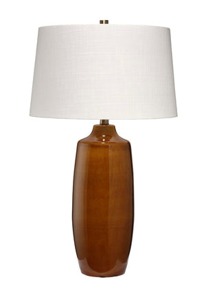 Jamie Young Co. Toffee Ceramic Table Lamp With Rich Reactive Glaze, Linen Tapered Drum Shade, Warm Artisan Accent 9TOFFEETLBR