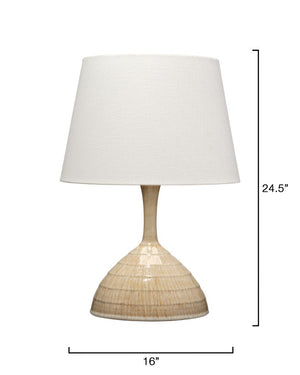 Jamie Young Co. Trumpet Ceramic Table Lamp With Carved Textured Base, Beige Reactive Glaze & Linen Shade, 12"H 9TRUMPETTLBE