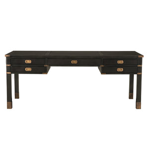 Campaign Partner Desk in Pale Mahogany with Brass Hardware for a Refined Home Office