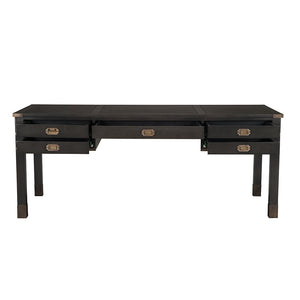 Campaign Partner Desk in Pale Mahogany with Brass Hardware for a Refined Home Office