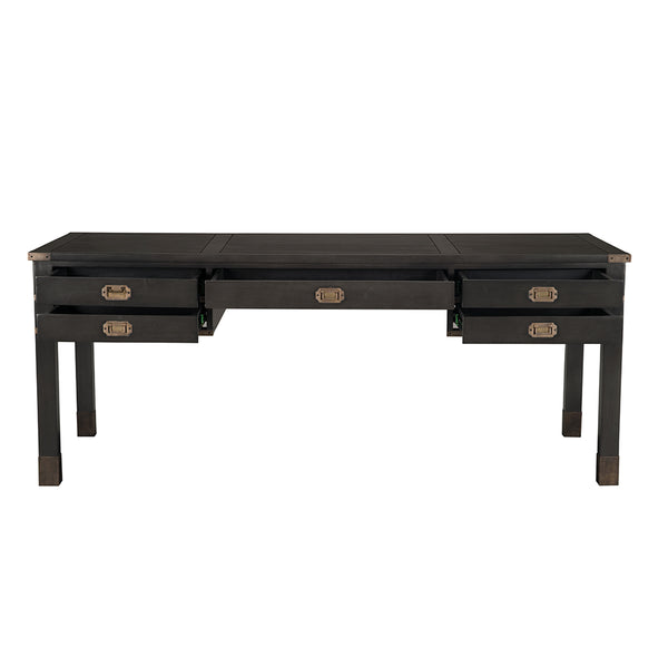 Campaign Partner Desk in Pale Mahogany with Brass Hardware for a Refined Home Office