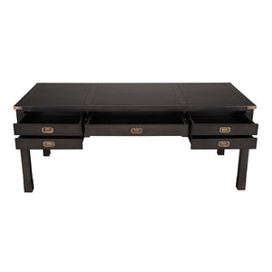 Campaign Partner Desk in Pale Mahogany with Brass Hardware for a Refined Home Office