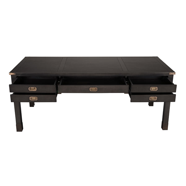 Campaign Partner Desk in Pale Mahogany with Brass Hardware for a Refined Home Office