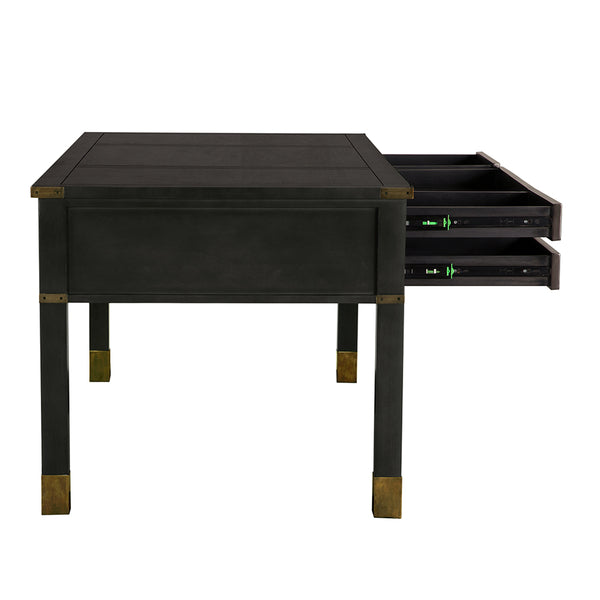 Campaign Partner Desk in Pale Mahogany with Brass Hardware for a Refined Home Office