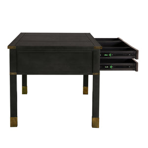 Campaign Partner Desk in Pale Mahogany with Brass Hardware for a Refined Home Office