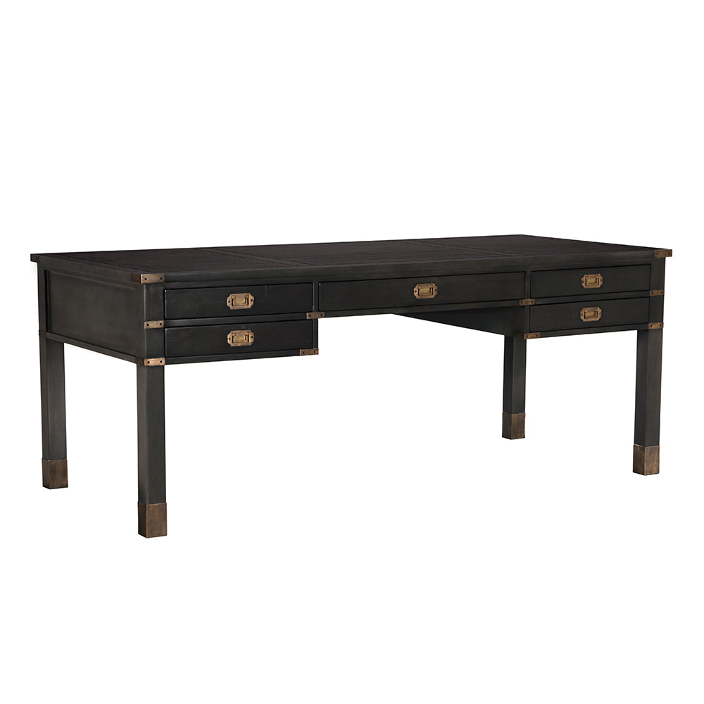 Campaign Partner Desk in Pale Mahogany with Brass Hardware for a Refined Home Office