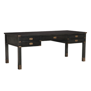 Campaign Partner Desk in Pale Mahogany with Brass Hardware for a Refined Home Office