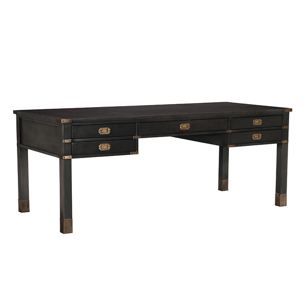Campaign Partner Desk in Pale Mahogany with Brass Hardware for a Refined Home Office