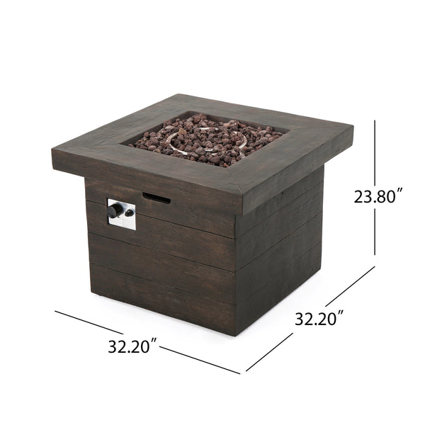 English Elm Anchorage Square Mgo Wood Burning Fire Pit Outdoor Patio Heat 40000 Btu Grey 57551.00BRN-40K
