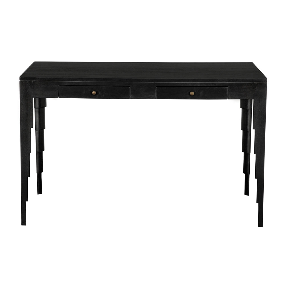 Othello Mahogany Veneer Writing Desk with Brass Pulls and Sculptural Stepped Legs