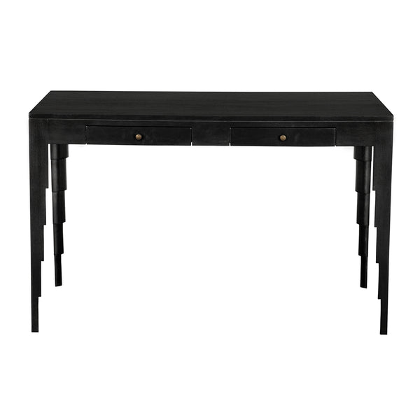 Othello Mahogany Veneer Writing Desk with Brass Pulls and Sculptural Stepped Legs