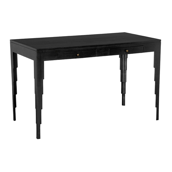 Othello Mahogany Veneer Writing Desk with Brass Pulls and Sculptural Stepped Legs