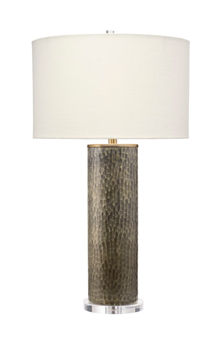 Jamie Young Co. Viper Hand-Etched Glass Table Lamp In Truffle With Linen Drum Shade, Acrylic Base, Glamorous Accent 9VIPERTLINEG