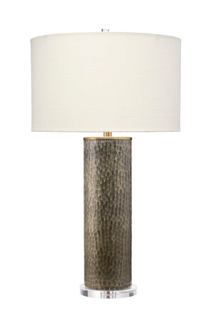 Jamie Young Co. Viper Hand-Etched Glass Table Lamp In Truffle With Linen Drum Shade, Acrylic Base, Glamorous Accent 9VIPERTLINEG