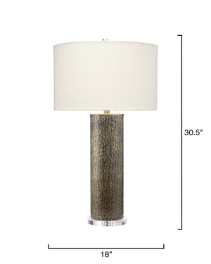 Jamie Young Co. Viper Hand-Etched Glass Table Lamp In Truffle With Linen Drum Shade, Acrylic Base, Glamorous Accent 9VIPERTLINEG
