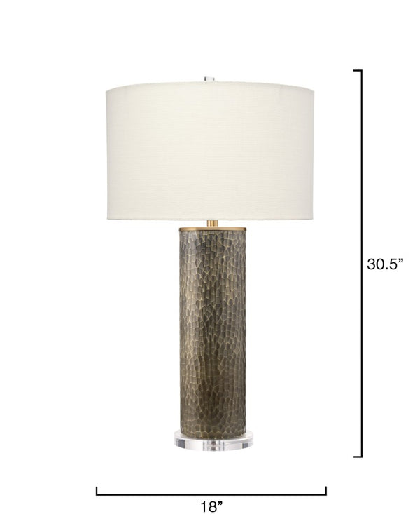 Jamie Young Co. Viper Hand-Etched Glass Table Lamp In Truffle With Linen Drum Shade, Acrylic Base, Glamorous Accent 9VIPERTLINEG