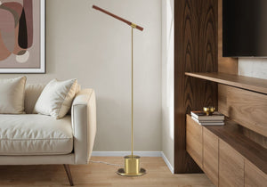 Monarch Specialties Lighting, Adjustable 65" Floor Lamp With Antique Brass Base And Wood Shade, Led, Foot-Switch Elegance BROWN I 9652