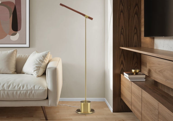 Monarch Specialties Lighting, Adjustable 65" Floor Lamp With Antique Brass Base And Wood Shade, Led, Foot-Switch Elegance BROWN I 9652