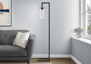 Monarch Specialties Lighting, Contemporary 68" Floor Lamp With Matte Metal Frame And Glass Cylinder Shade For Cozy Ambience BLACK I 9656