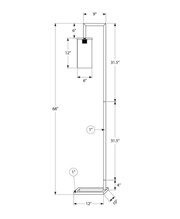 Monarch Specialties Lighting, Contemporary 68" Floor Lamp With Matte Metal Frame And Glass Cylinder Shade For Cozy Ambience BLACK I 9656