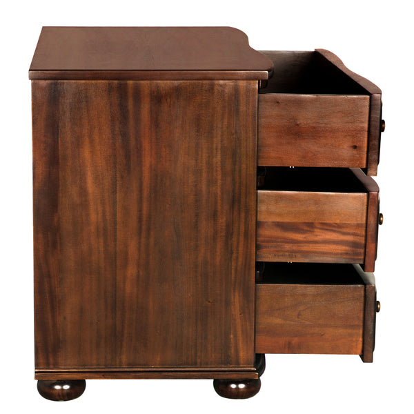 Lauren Mahogany Veneer Dresser with Brass Pulls Transitional Bedroom Storage Three Drawers