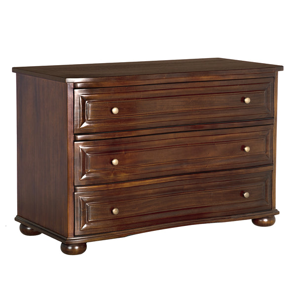 Lauren Mahogany Veneer Dresser with Brass Pulls Transitional Bedroom Storage Three Drawers