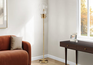 Monarch Specialties Lighting, Antique-Brass Floor Lamp 71"H — Slender Open-Frame Design, Exposed Bulb, Warm Ambient Glow GOLD I 9682