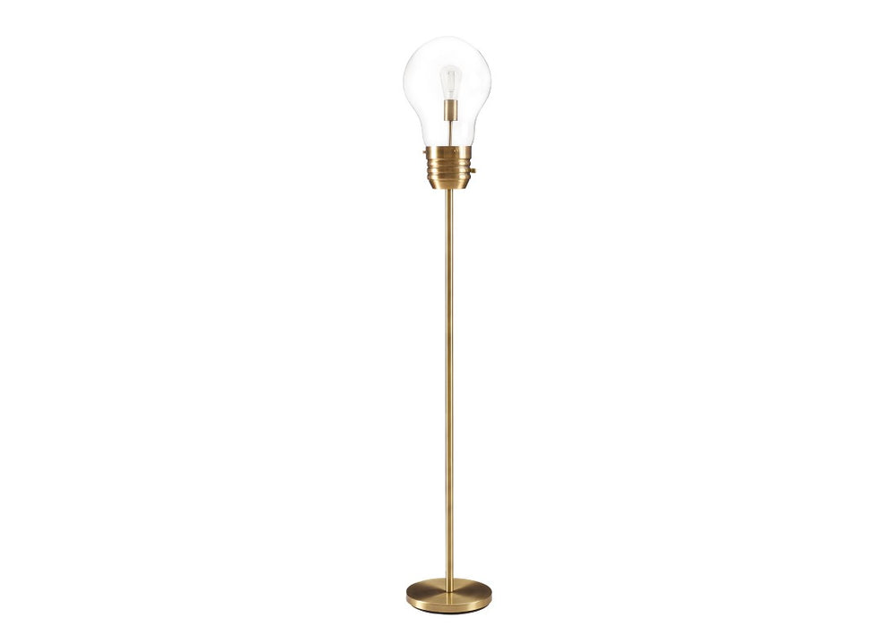 Monarch Specialties Lighting, Antique-Brass Floor Lamp 71"H — Slender Open-Frame Design, Exposed Bulb, Warm Ambient Glow GOLD I 9682