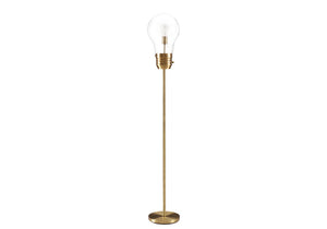 Monarch Specialties Lighting, Antique-Brass Floor Lamp 71"H — Slender Open-Frame Design, Exposed Bulb, Warm Ambient Glow GOLD I 9682