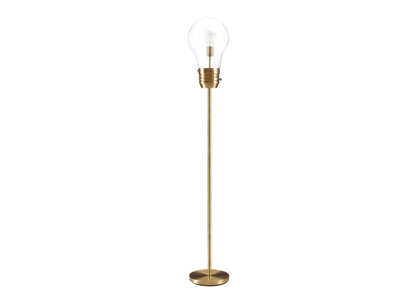 Monarch Specialties Lighting, Antique-Brass Floor Lamp 71"H — Slender Open-Frame Design, Exposed Bulb, Warm Ambient Glow GOLD I 9682